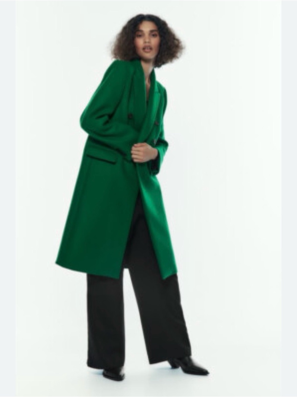 Zara Wool blend Emerald Green Long Coat size small